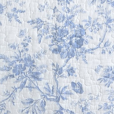 Blue and White Cotton Reversible Floral Quilt Set
