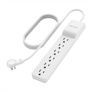 Belkin® Home and Office 700-Joules Surge Protector, 6 Outlets, 6-Ft. Cord with 360° Rotating Flat Plug, BE106001-06R in Black - 1 of 4