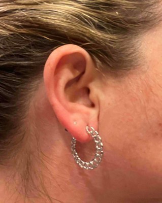 Puffy Heart Cubic Zirconia Drop Hoop Earrings - Wild Fable™ Silver