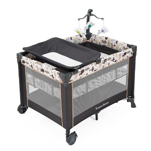 Pamo Babe Portable Nursery Center Foldable Bassinet Play Yard Crib Sleeper with Travel Cot, Changing Table Diaper Station, Mobile, & Carry Bag, Khaki - 1 of 4