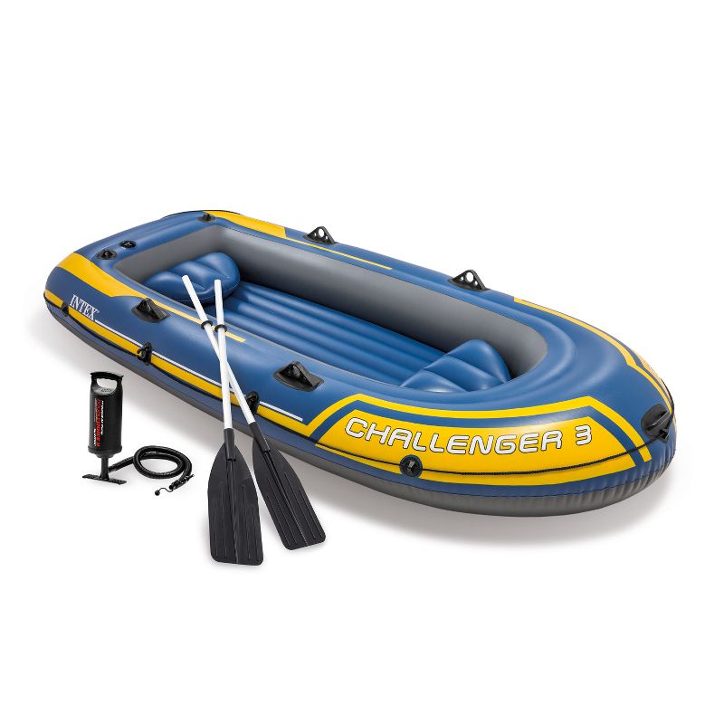 Intex 68370EP Challenger 3 Inflatable Raft Boat Set With Pump And Oars, Blue, 1 of 7