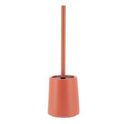 Terracotta Stoneware Toilet Brush and Holder Set with Bamboo Handle