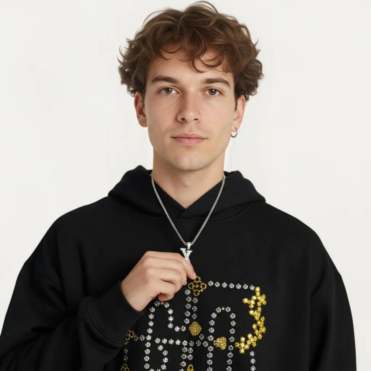Anna-Kaci Men's Embroidered Pullover Hoodie with Front Pocket and Relaxed Fit - thumbnail 5