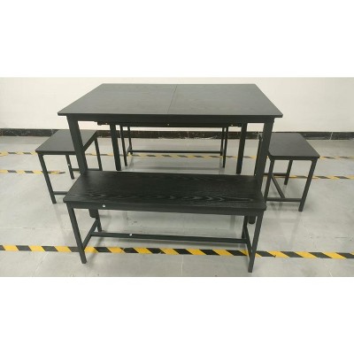 5-Piece Dining Table Set for 4-8 People, 63" Large Extendable Kitchen Table Set with 2 Benches and 2 Square Stools, Easy Assembly
