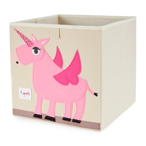 3 Sprouts Kids Childrens Collapsible Felt 13x13x13 Inch Storage Cube Bin Box for Cubby Shelves, Pink Unicorn - image 1 of 4