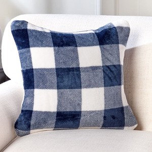 The Lakeside Collection Buffalo Plaid Plush Accent Pillow - Navy - 1 of 2