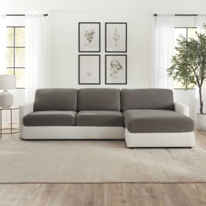 Sure Fit Stretch Pique Sectional Large Couch Cushion Cover Gray: Pet Friendly, Machine Washable, Indoor Use - 1 of 4