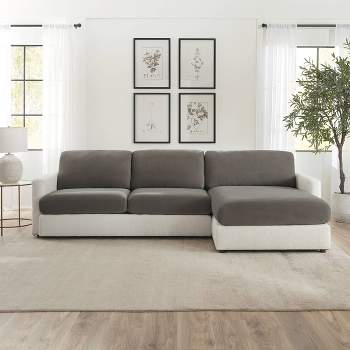 Sure Fit Stretch Pique Sectional Large Couch Cushion Cover Gray