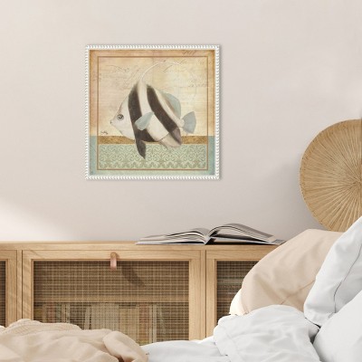 Vintage Nautical Fish Canvas Art with Beaded Frame