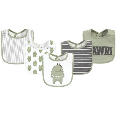 Image of Hudson Baby Infant Boy Cotton Bibs, Modern Dino, One Size