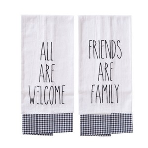 Transpac Fall Harvest Black and White Check Friendship Kitchen Towels Cotton - 1 of 1