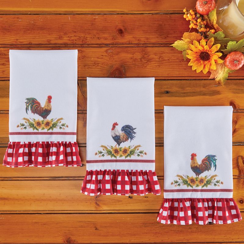 Collections Etc Roosters and Sunflowers Ruffled Hand Towels - Set of 3, 3 of 4