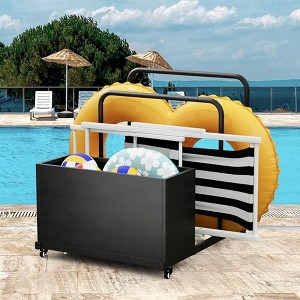 BENCMATE Pool Accessories, Portable Patio Pool Float Storage Basket with Rolling Wheels for Floats, Towels, Black, 39.4"*31.5"*37.6" - 1 of 4