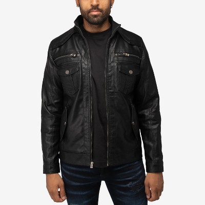 X RAY Mens Lightweight Motorcycle PU Leather Jacket With Faux Shearing Lining
