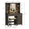 Sevobal Vanity Tables Farmhouse Vanity Desk with Spacious Storage, Glass Tabletop Vanity Cabinet with Matching Stool for Bedroom, Brown - 3 of 4