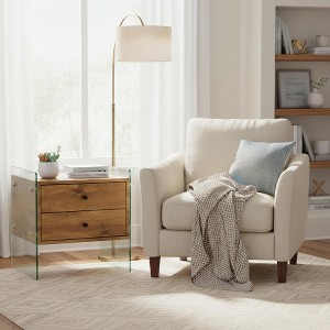 Homy Casa Modern Glass Side End Table with Wood Grain Drawers, Brown - 1 of 4