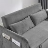 VASIP 55" Modern Convertible Velvet Sofa Bed  Double Pull-Out Bed with 2 Pillows, Detachable Arm Pocket Living Room Adjustable Grid Armrests - 4 of 4