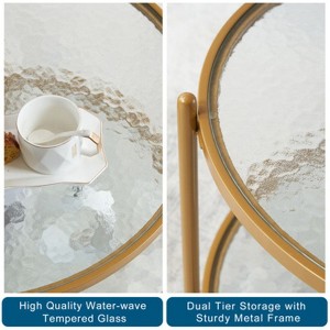 Small Matte Gold Round Coffee Table Water-Wave Glass - 1 of 4