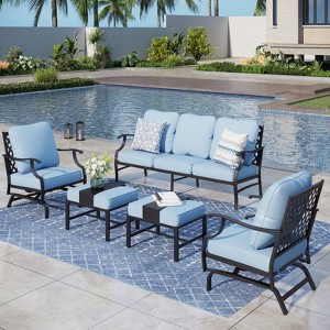 Captiva Designs 5pc Metal Patio Outdoor Conversation Set with Rocking Grid-back Chairs and Ottomans - 1 of 4