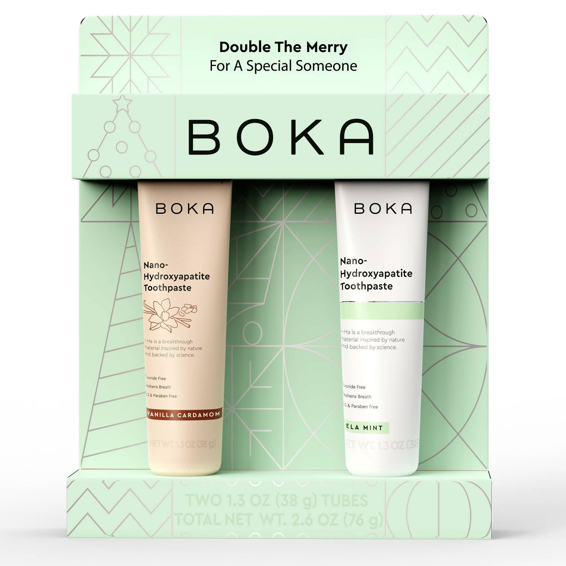 Boka Fluoride-Free Holiday Gift Set - Vanilla Cardamom Flavor and Ela Mint Flavor - 1.3oz