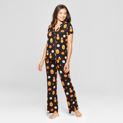 Nite Nite by Munki Munki Womens Halloween Pajama Set Black XS