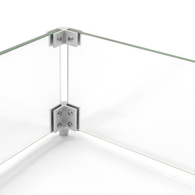 Clear Tempered Glass Square Fire Pit Wind Guard with Aluminum Brackets