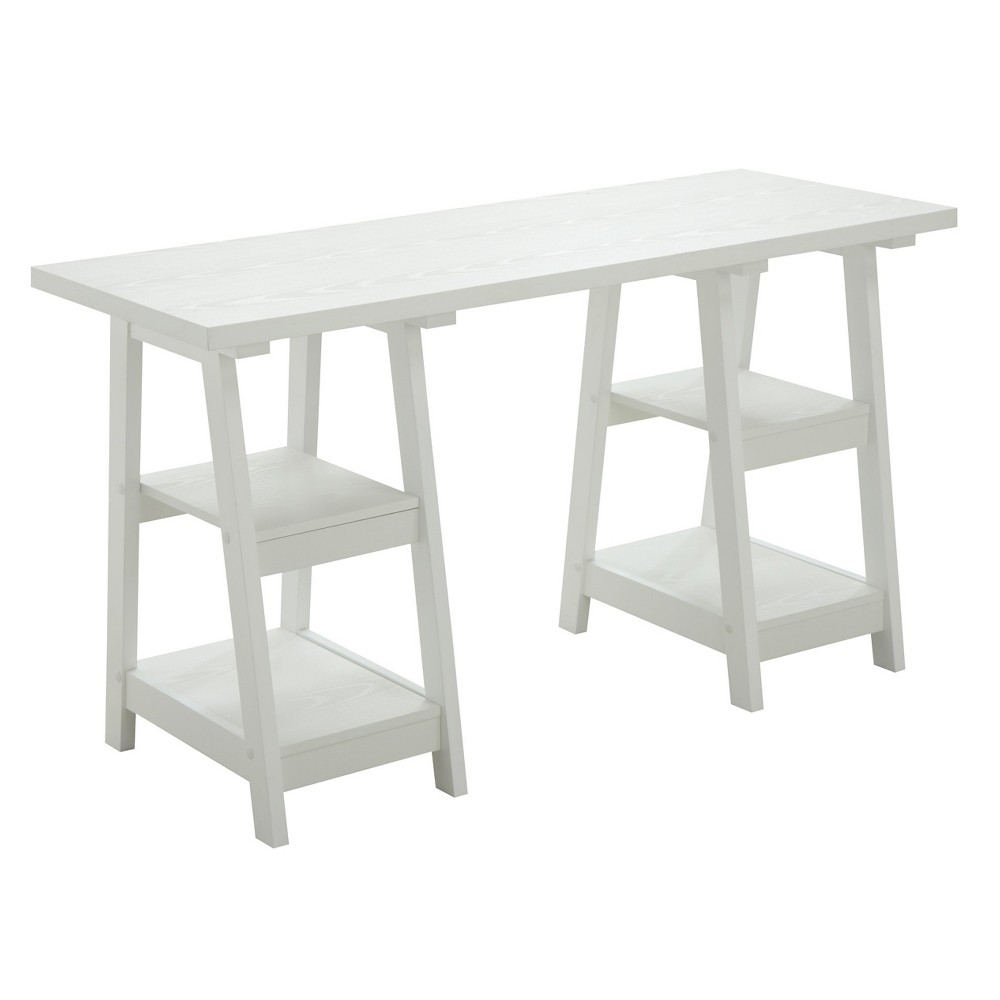 Photos - Office Desk Designs2Go Double Trestle Desk with Shelves White - Breighton Home