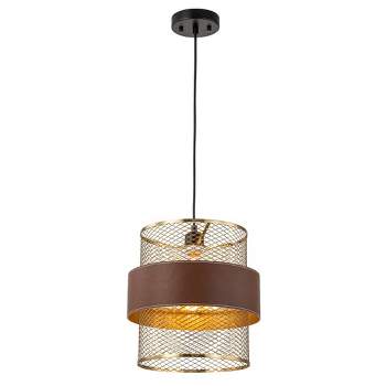 C Cattleya 11.75-inch 1-Light Brass Gold Mesh Pendant Light with Leather Accent
