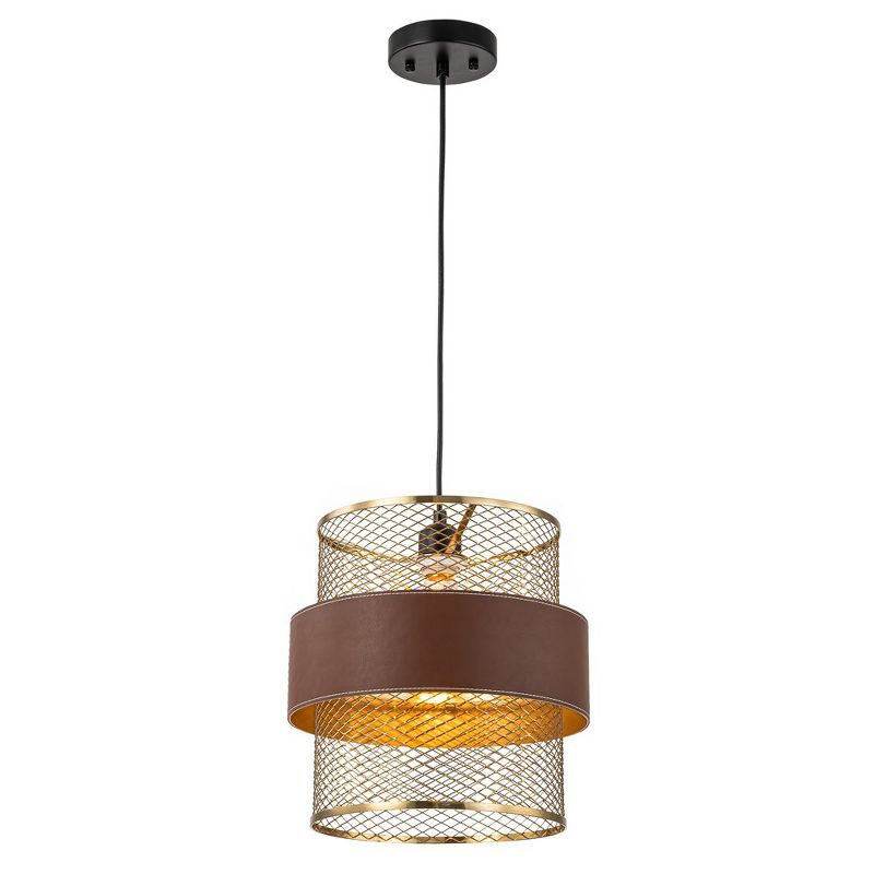 C Cattleya 11.75-inch 1-Light Brass Gold Mesh Pendant Light with Leather Accent, 1 of 9