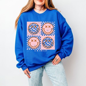Simply Sage Market S.W.Smiley Pink Four Square Smiley Face Sweatshirt - 1 of 4