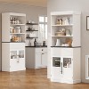 70" Kitchen Pantry Cabinet with Open Shelves, Fluted Drawer and Glass Doors, Wood Display Cabinet for Kitchen, Living Room White - 2 of 4