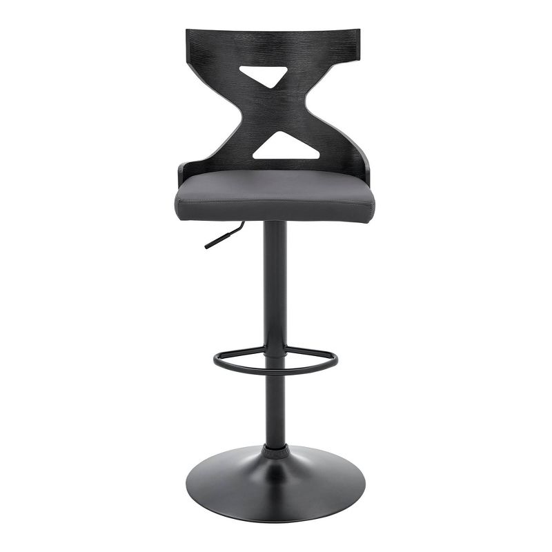 Etienne Adjustable Barstool with Faux Leather with Metal Finish Black/Gray - Armen Living, 6 of 10