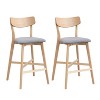 Oak Wooden Bar Stool Set of 2, Modern Upholstered Kitchen Island Chairs - 2 of 4