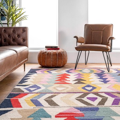 Vibrant Geometric Tufted Wool 6' x 9' Multicolor Area Rug