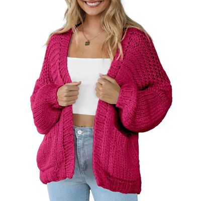 Womens Sweater Knit Cardigan with Pockets Open Front Cable Knit Sweater Chunky Thick Sweater Cardigan for Winter Comfy Knitwear