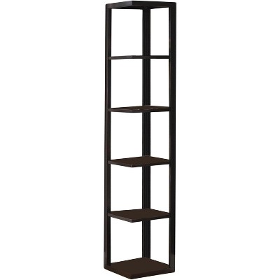King's Brand Wood Wall Corner 5-Tier Bookshelf Case, Espresso Finish