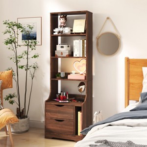 SEVOBAL Night Stand with Bookshelf 2 Storage Drawers and Open Shelving for Bedroom and Living Room, Brown, 18.7"*13.39"*58.11" - 1 of 4