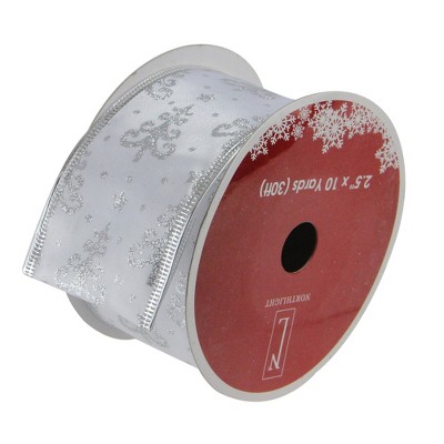 Northlight Pack of 12 Pearl White and Silver Glitter Trees Wired Christmas Craft Ribbon Spools - 2.5" x 120 Yards Total