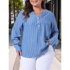Women's Plus Size V Neck Striped Long Sleeve Button Down Blouses - Agnes Orinda - 2 of 4