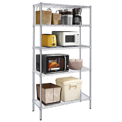 FONTOI Storage Racks, 5-Tier Shelving Unit with Adjustable Leveling Feet, Wire Stackable Storage Racks for Home Kitchen, Sliver, 35.9"*71.7"*13.78"