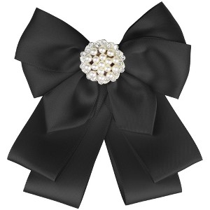 Elerevyo Women's Ribbon Brooch Necktie Pin Bow Tie with Pearl - 1 of 4