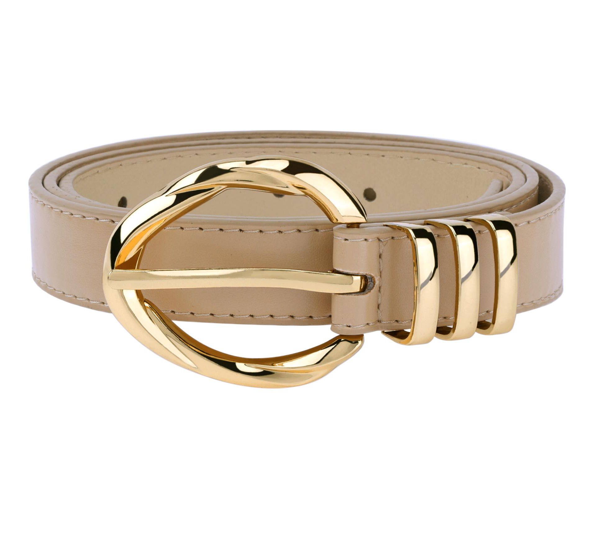INSPIRE CHIC Women's Fashion PU Leather Skinny Thin Belts with Gold Buckle 1 Pc One Size Tan