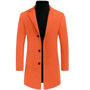 Lars Amadeus Men's Slim Fit Winter Notched Lapel Single Breasted Long Jacket Overcoat - 1 of 4