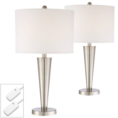 360 Lighting Geoff Modern Table Lamps 26" High Set of 2 Brushed Nickel with USB Charging Port Table Top Dimmers White Drum Shade for Living Room Desk