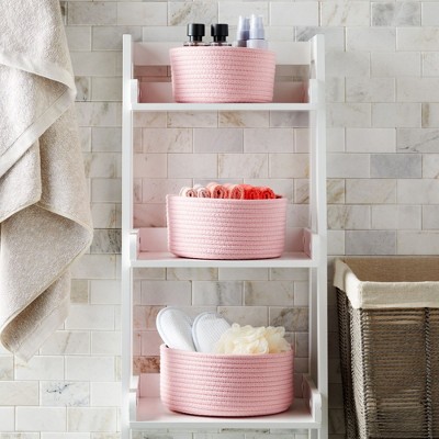 Elegant Pink Cotton Rope Woven Storage Basket Trio
