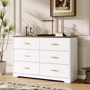Farmhouse 47 '' W 6 Drawer Bedroom Dresser, Wood Rustic Wide Chest of Drawers for Bedroom, Closet Storage for Bedroom - 1 of 4