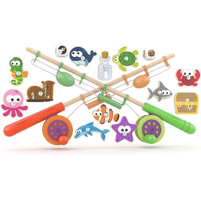 Fishing Game Toy For Children Wooden Magnet Fishing Cat And Frog