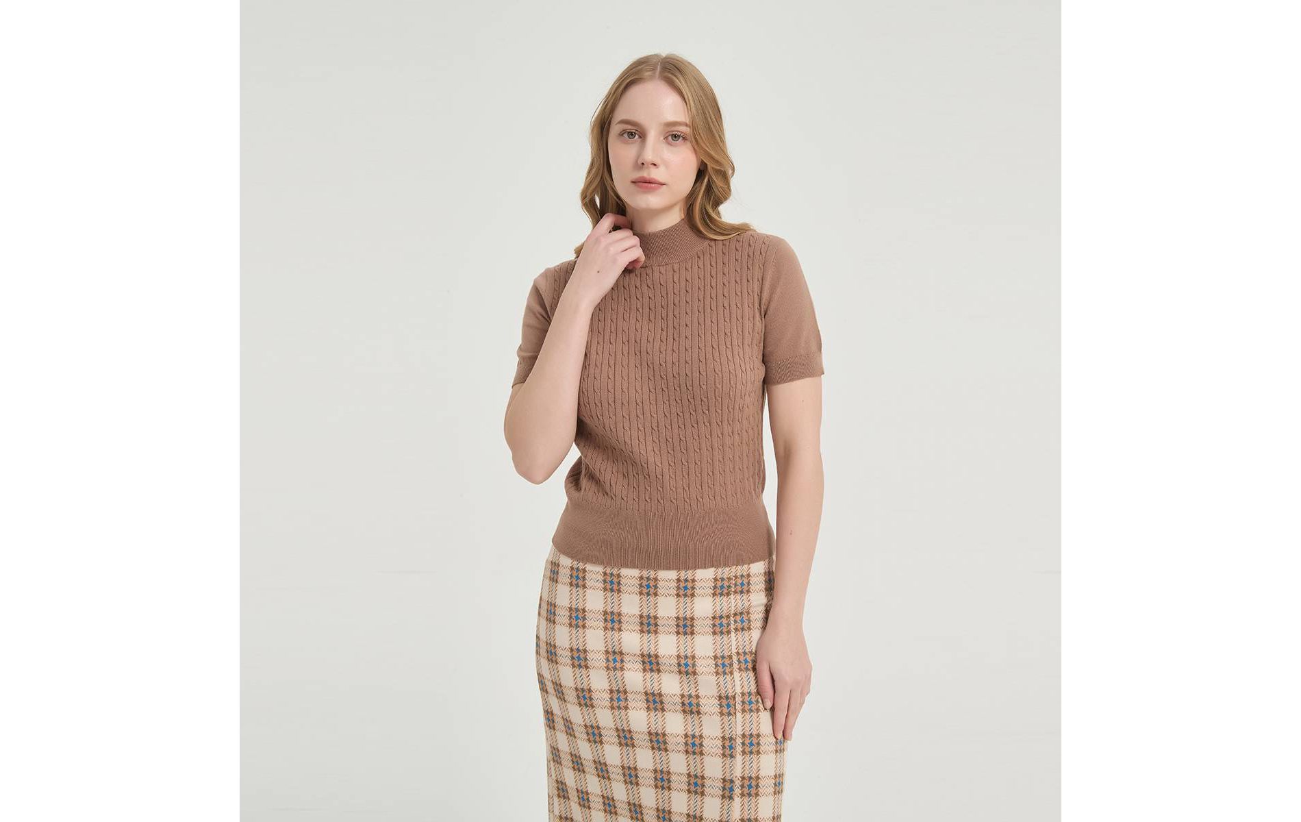 Women's Short Sleeve Cable Mock Turtleneck Pullover Sweater - A New Day™