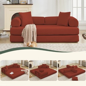 78.5" Corduroy 4-in-1 Folding Convertible Sleeper Sofa Bed, 3-Seater Modular Sofa with DIY Combination and 2 Pillows - 1 of 4