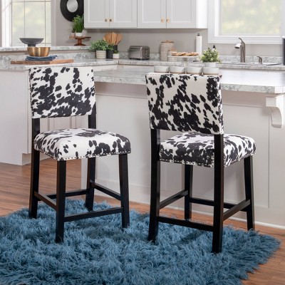 Clayton 24" Black Leather and Wood Swivel Counter Stool
